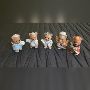 Homco Bear Figurines Set - Brown, White, Blue Accents